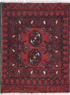 Ivory Hand-Knotted Afghan Tribal Geometric Wool Rug - 1'8" x 2'3"