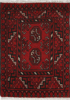 Ivory Hand-Knotted Afghan Tribal Geometric Wool Rug - 1'8" x 2'3"