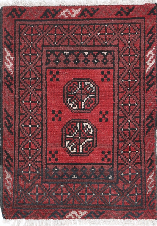 Ivory Hand-Knotted Afghan Tribal Geometric Wool Rug - 1'6" x 2'2"