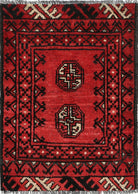 Ivory Hand-Knotted Afghan Tribal Geometric Wool Rug - 1'8" x 2'4"