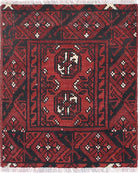 Ivory Hand-Knotted Afghan Tribal Geometric Wool Rug - 1'7" x 1'11"