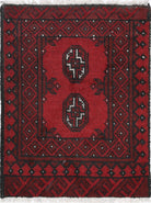 Ivory Hand-Knotted Afghan Tribal Geometric Wool Rug - 1'7" x 2'2"