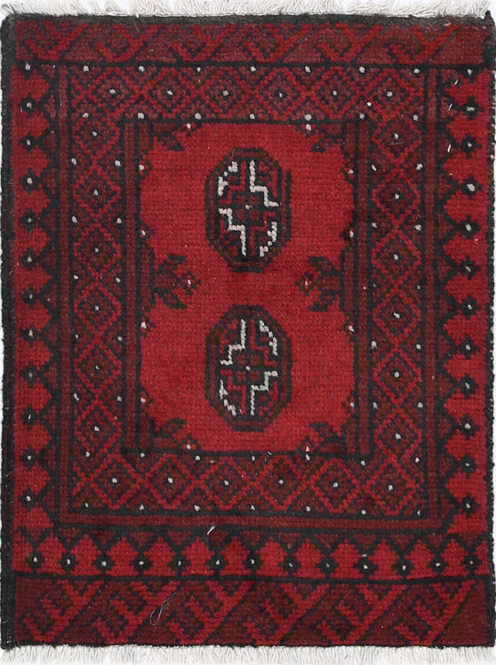 Ivory Hand-Knotted Afghan Tribal Geometric Wool Rug - 1'7" x 2'2"