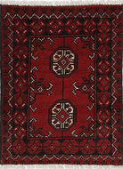 Ivory Hand-Knotted Afghan Tribal Geometric Wool Rug - 1'7" x 2'2"