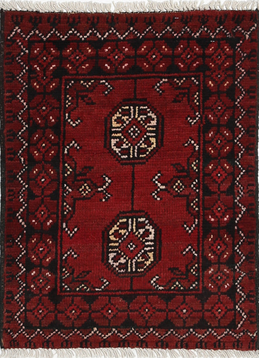 Ivory Hand-Knotted Afghan Tribal Geometric Wool Rug - 1'7" x 2'2"