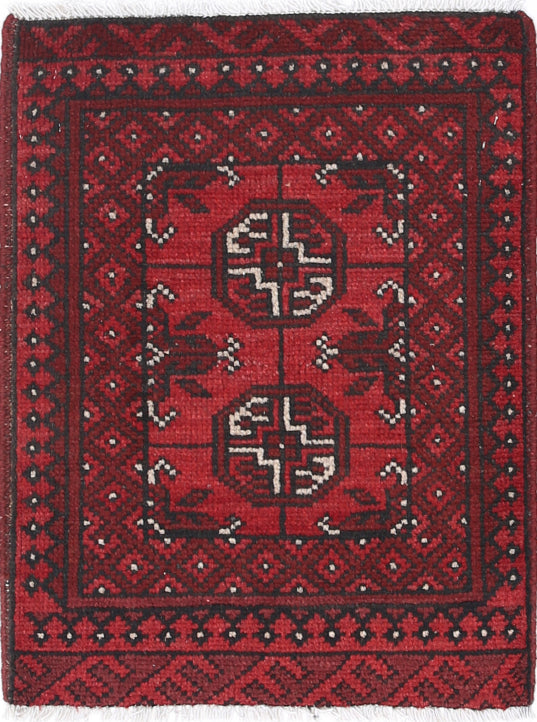Ivory Hand-Knotted Afghan Tribal Geometric Wool Rug - 1'8" x 2'1"