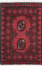 Ivory Hand-Knotted Afghan Tribal Geometric Wool Rug - 1'6" x 2'3"