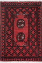 Ivory Hand-Knotted Afghan Tribal Geometric Wool Rug - 1'6" x 2'4"