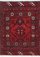 Ivory Hand-Knotted Afghan Tribal Geometric Wool Rug - 1'6" x 2'0"