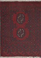 Ivory Hand-Knotted Afghan Tribal Geometric Wool Rug - 1'6" x 2'0"