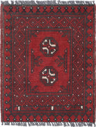 Ivory Hand-Knotted Afghan Tribal Geometric Wool Rug - 1'6" x 2'2"