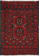 Ivory Hand-Knotted Afghan Tribal Geometric Wool Rug - 1'6" x 2'2"
