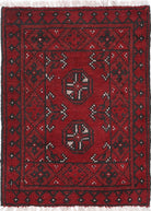 Ivory Hand-Knotted Afghan Tribal Geometric Wool Rug - 1'6" x 2'1"