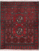 Ivory Hand-Knotted Afghan Tribal Geometric Wool Rug - 1'7" x 2'0"
