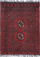 Ivory Hand-Knotted Afghan Tribal Geometric Wool Rug - 1'6" x 2'0"