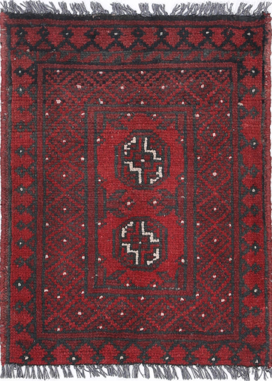Ivory Hand-Knotted Afghan Tribal Geometric Wool Rug - 1'6" x 2'0"
