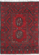 Ivory Hand-Knotted Afghan Tribal Geometric Wool Rug - 1'6" x 2'2"