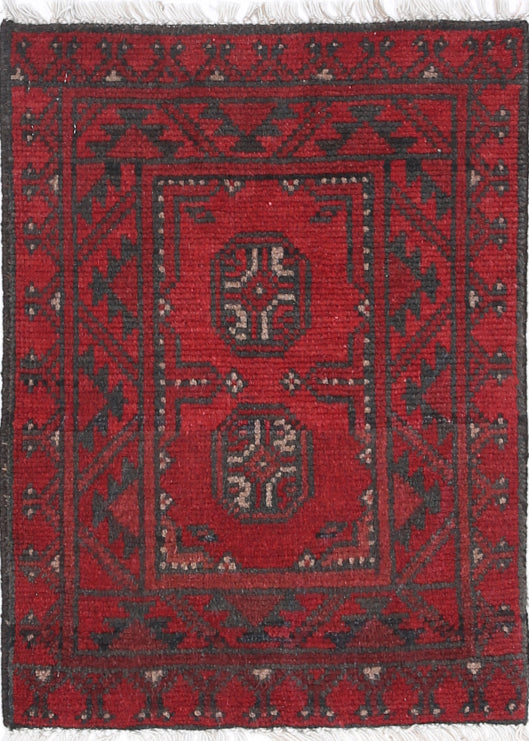 Ivory Hand-Knotted Afghan Tribal Geometric Wool Rug - 1'6" x 2'2"