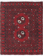 Ivory Hand-Knotted Afghan Tribal Geometric Wool Rug - 1'7" x 2'0"