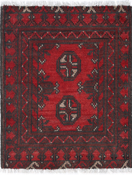 Ivory Hand-Knotted Afghan Tribal Geometric Wool Rug - 1'8" x 2'1"