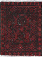 Ivory Hand-Knotted Afghan Tribal Geometric Wool Rug - 1'6" x 2'1"