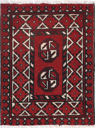 Ivory Hand-Knotted Afghan Tribal Geometric Wool Rug - 1'6" x 2'1"