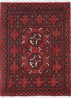 Ivory Hand-Knotted Afghan Tribal Geometric Wool Rug - 1'6" x 2'2"