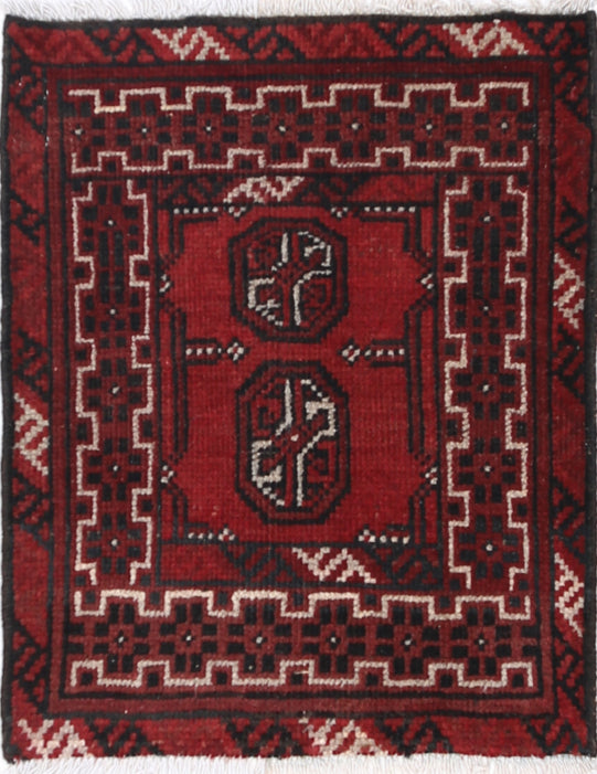 Ivory Hand-Knotted Afghan Tribal Geometric Wool Rug - 1'8" x 2'2"