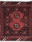 Ivory Hand-Knotted Afghan Tribal Geometric Wool Rug - 1'6" x 2'0"