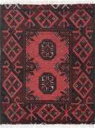 Ivory Hand-Knotted Afghan Tribal Geometric Wool Rug - 1'7" x 2'0"