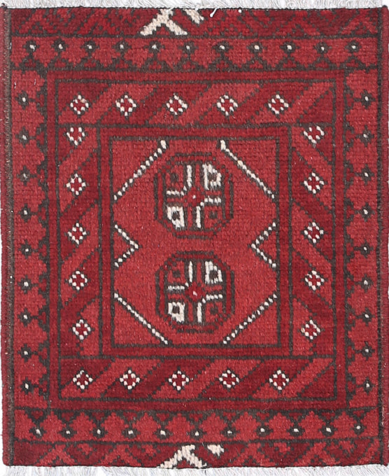 Ivory Hand-Knotted Afghan Tribal Geometric Wool Rug - 1'7" x 2'0"
