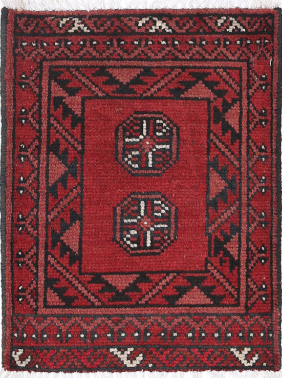 Ivory Hand-Knotted Afghan Tribal Geometric Wool Rug - 1'6" x 2'2"