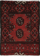 Ivory Hand-Knotted Afghan Tribal Geometric Wool Rug - 1'7" x 2'2"