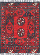 Ivory Hand-Knotted Afghan Tribal Geometric Wool Rug - 1'6" x 2'1"