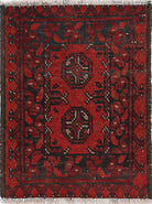 Ivory Hand-Knotted Afghan Tribal Geometric Wool Rug - 1'6" x 2'0"