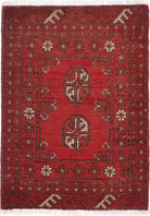 Ivory Hand-Knotted Afghan Tribal Geometric Wool Rug - 1'8" x 2'5"