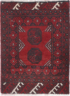 Ivory Hand-Knotted Afghan Tribal Geometric Wool Rug - 1'6" x 2'1"