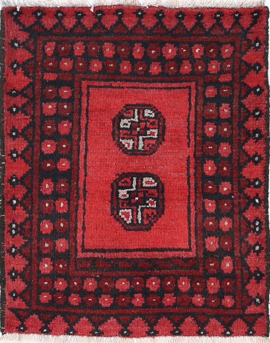 Ivory Hand-Knotted Afghan Tribal Geometric Wool Rug - 1'7" x 2'1"