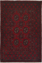 Ivory Hand-Knotted Afghan Tribal Geometric Wool Rug - 2'5" x 3'8"