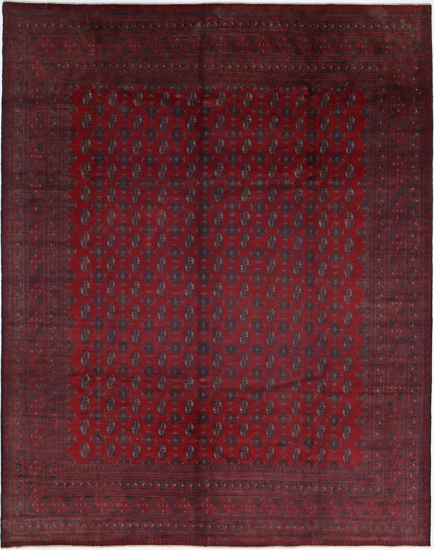 Ivory Hand-Knotted Afghan Tribal Geometric Wool Rug - 9'8" x 12'4"