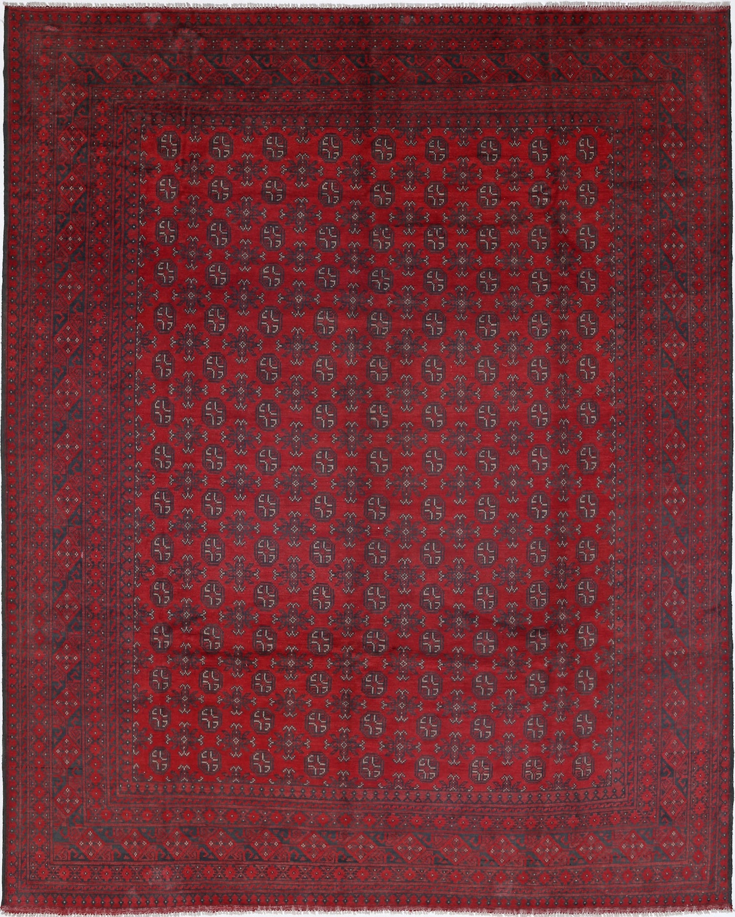 Ivory Hand-Knotted Afghan Tribal Geometric Wool Rug - 9'10" x 12'5"