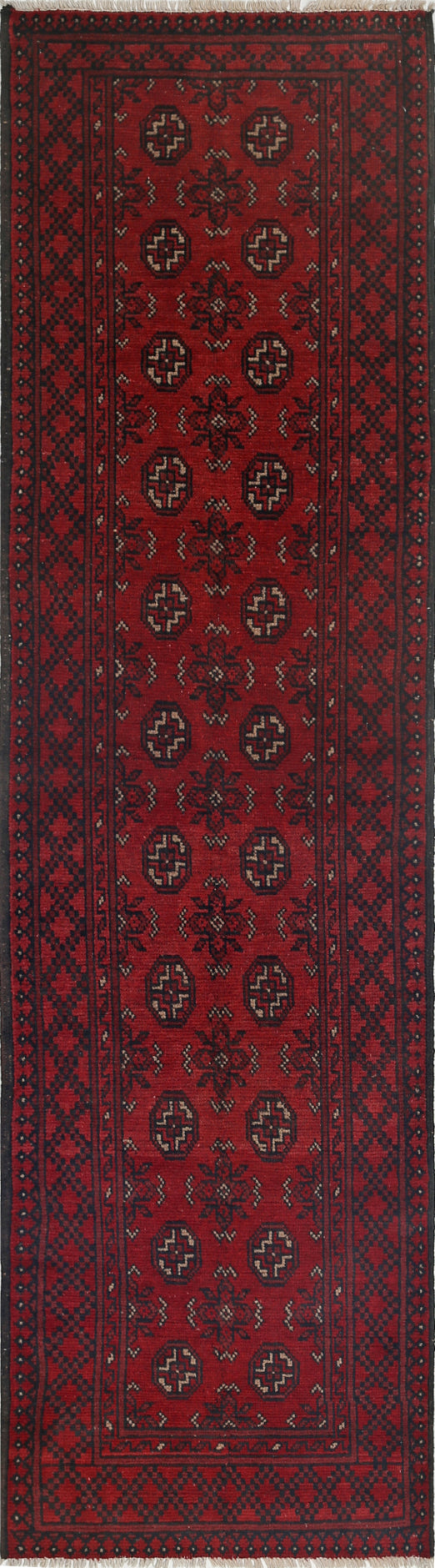 Ivory Hand-Knotted Afghan Tribal Geometric Wool Rug - 2'6" x 9'2"