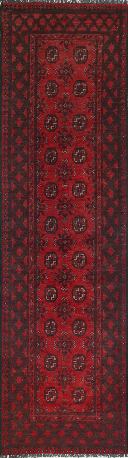 Ivory Hand-Knotted Afghan Tribal Geometric Wool Rug - 2'6" x 9'3"