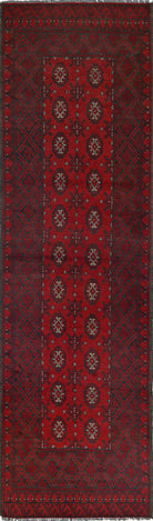Ivory Hand-Knotted Afghan Tribal Geometric Wool Rug - 2'7" x 9'3"