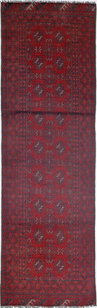 Ivory Hand-Knotted Afghan Tribal Geometric Wool Rug - 2'6" x 8'9"