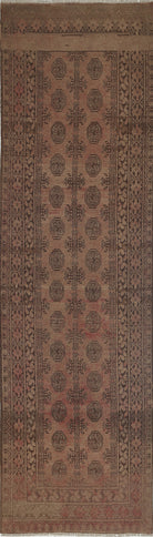 Ivory Hand-Knotted Afghan Tribal Geometric Wool Rug - 2'7" x 9'2"