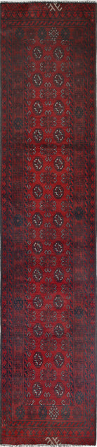 Ivory Hand-Knotted Afghan Tribal Geometric Wool Rug - 2'6" x 12'0"