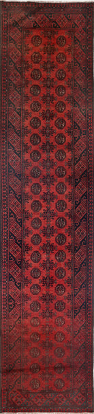 Ivory Hand-Knotted Afghan Tribal Geometric Wool Rug - 2'6" x 11'9"