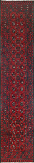 Ivory Hand-Knotted Afghan Tribal Geometric Wool Rug - 2'5" x 12'1"