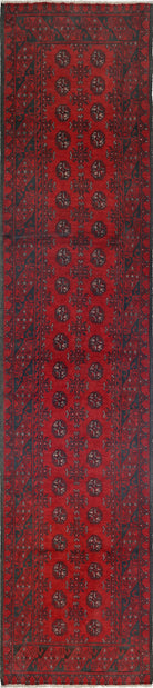 Ivory Hand-Knotted Afghan Tribal Geometric Wool Rug - 2'6" x 12'1"